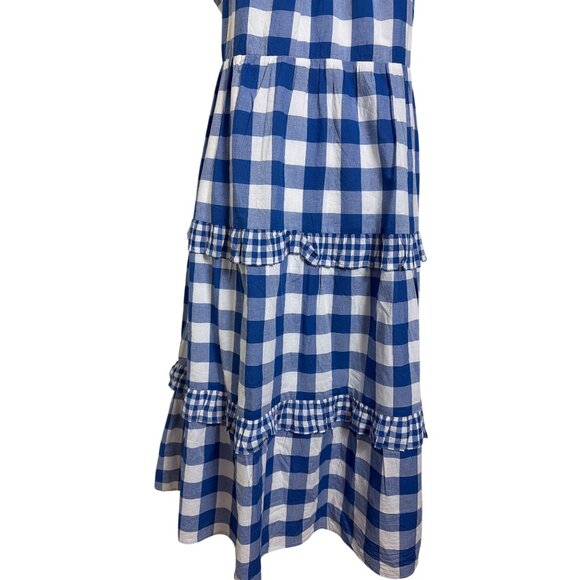 NWT J.Crew Factory Blue & White Gingham Tiered Midi Dress XL - Picture 13 of 16